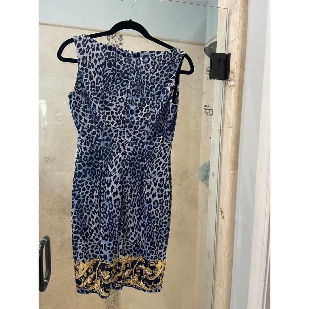 Cache Blue Leopard Print Gold Scroll Jersey Knit Bodycon Cocktail Dress 2 XS - Picture 11 of 11